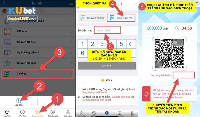 Thao tác sử dụng Zalo Pay để nạp tiền