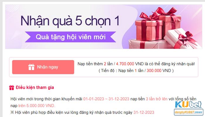 Điều kiện tham gia khuyến mãi Kubet 5 chọn 1