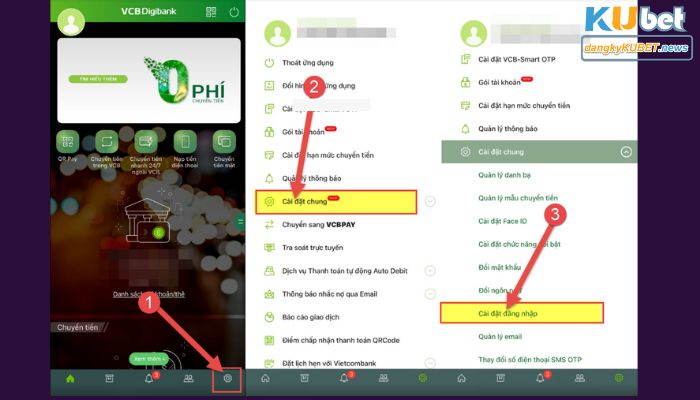 Đăng nhập app Vietcombank để nạp tiền vào Kubet